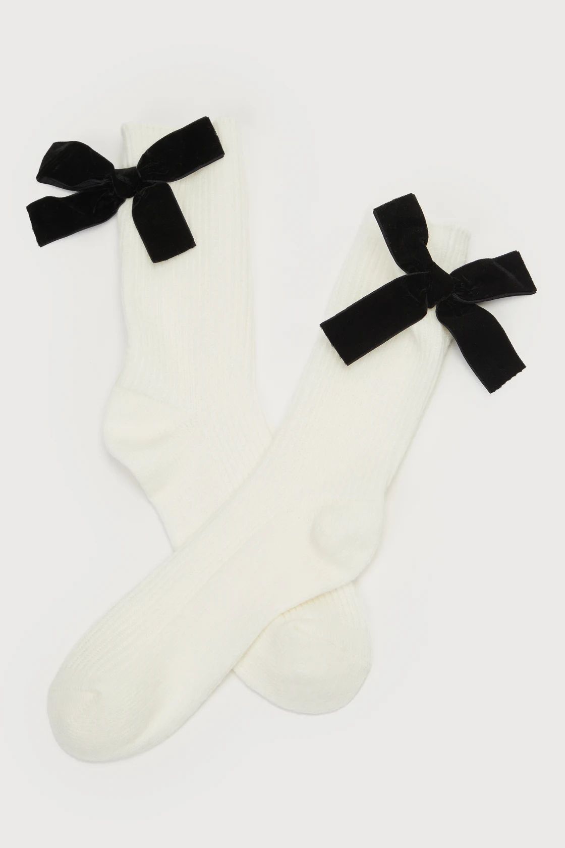 Poised Darling Ivory Velvet Bow Crew Socks | Lulus