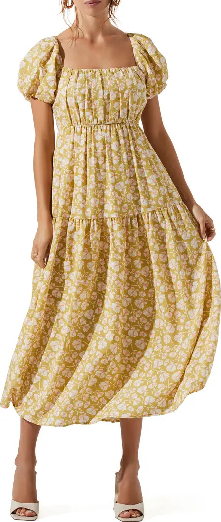 Puff Sleeve Floral Cotton Midi Dress | Nordstrom