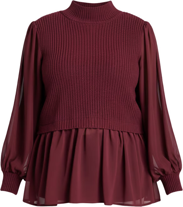 Women's Plus Size Twofer Sweater With Chiffon | Macy's