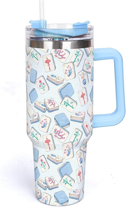 Whaline 40oz Mahjong Tumbler with Handle Straw and Lid Travel Tumbler Coffee Cup for Women Friend... | Amazon (US)