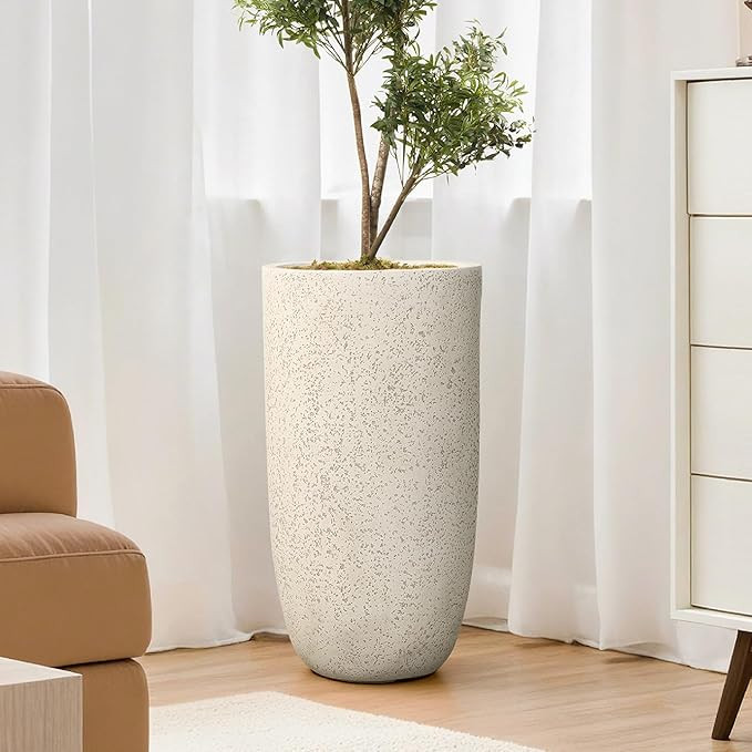 LuxenHome 22.5-Inch Tall Round Concrete Planter, Large Outdoor Indoor Decorative Plant Pot with D... | Amazon (US)