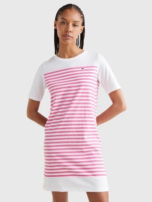 Tommy Hilfiger Women's Stripe T-Shirt Dress White/Radiant Pink - XXS | Tommy Hilfiger (US)