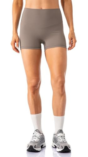 Lavento Women's All Day Soft Biker Shorts 3 Inch - High Waisted Workout Gym Running Yoga Short (Light Taupe, 6) | Amazon (US)