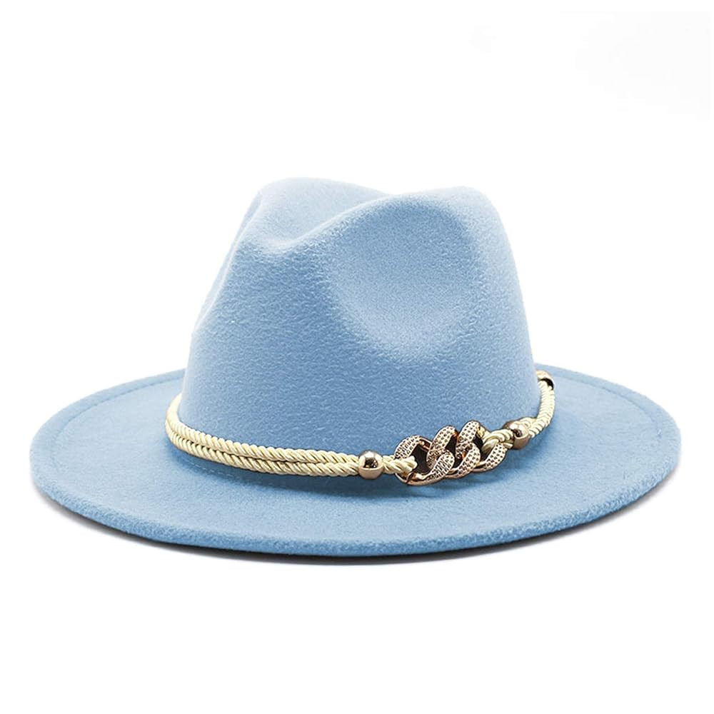 Gossifan Lady Fashion Wide Brim Felt Fedora Panama Hat with Ring Belt | Amazon (US)
