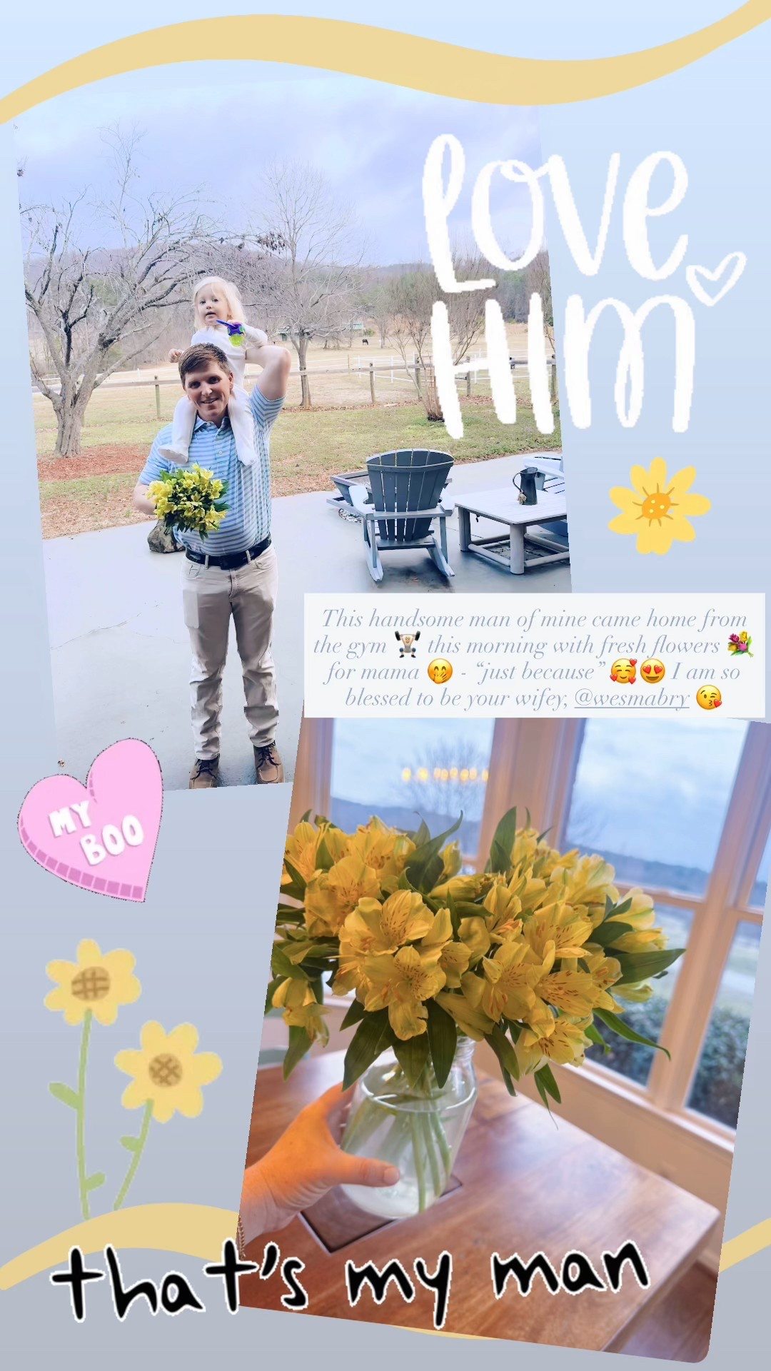 This handsome man of mine came home from the gym 🏋🏼 this morning with fresh flowers 💐 for mama 🤭 - “just because” 🥰😍 I am so blessed to be your wifey, @wesmabry 😘