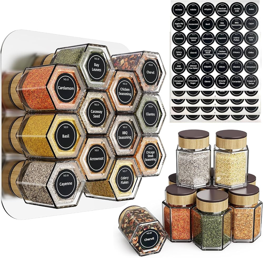 set of 12 magnetic glass spice tins with 180 seasoning label stickers | Amazon (US)