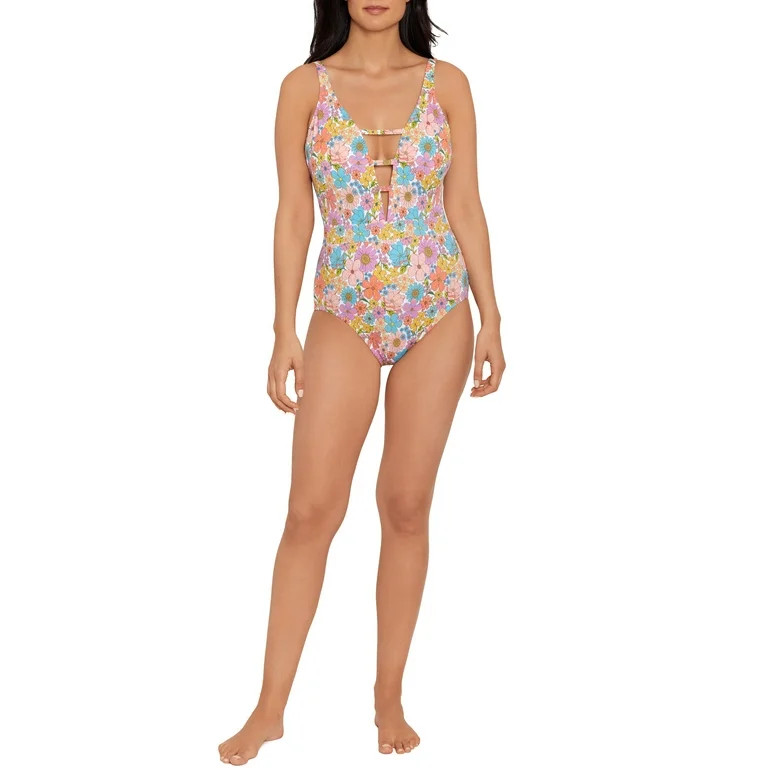 Time and Tru Women’s V Strappy Front One Piece Swimsuit | Walmart (US)