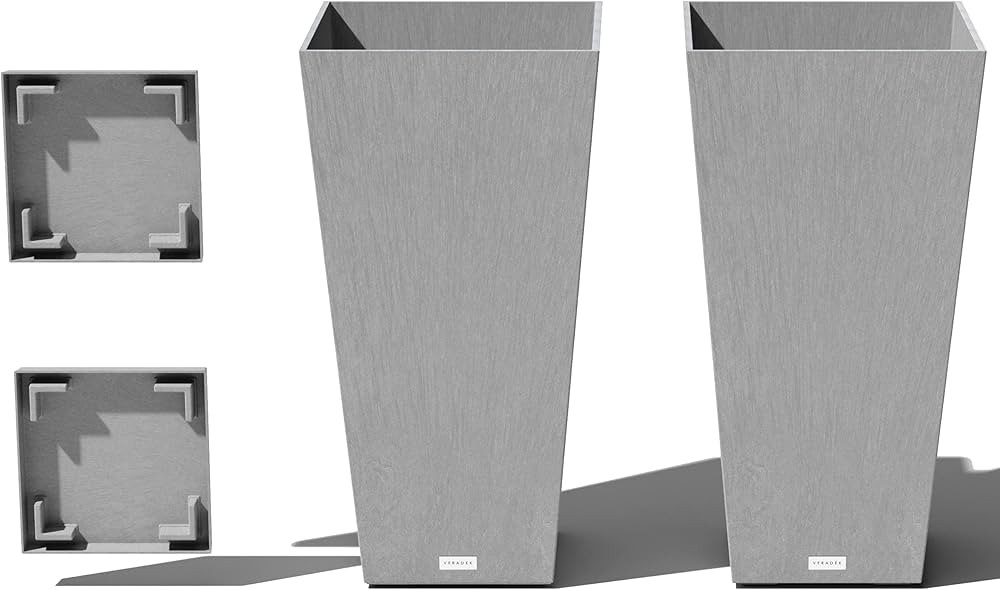 Veradek V-Resin Indoor/Outdoor Taper Planter (Gray, 30 inch - 2 Pack with 2 Saucer Trays) | Amazon (US)