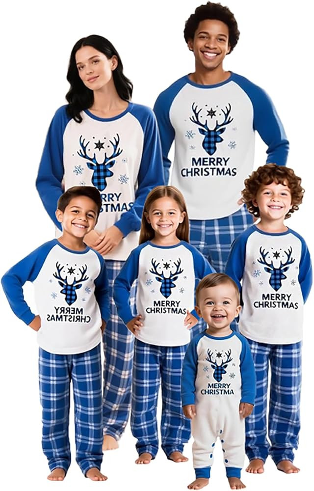 Awoscut Christmas Family Matching Pajamas Sets Christmas PJ's Letter Print Top and Plaid Pants Ja... | Amazon (US)