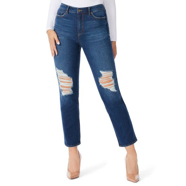 Sofia Jeans by Sofia Vergara Women's Leslie Destructed High-Rise Slim Straight Jeans - Walmart.co... | Walmart (US)
