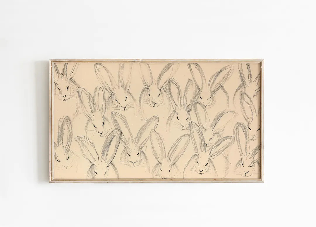 Abstract Easter Tv Art, Rabbits Neutral Minimalist Spring Bunnies Sketch Tv Background Download -... | Etsy (US)