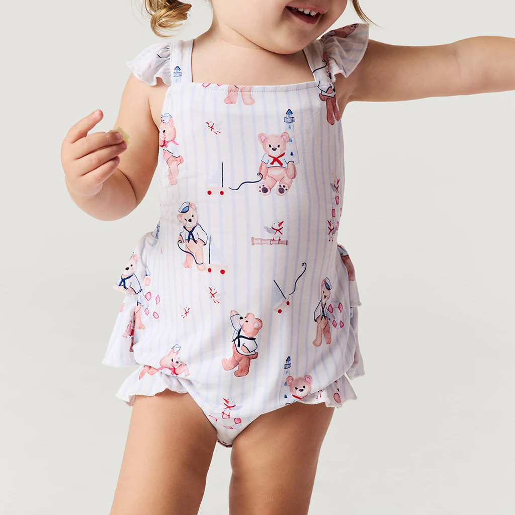 Teddy Blue Baby Bubble Romper | Captain Theo | Posh Peanut