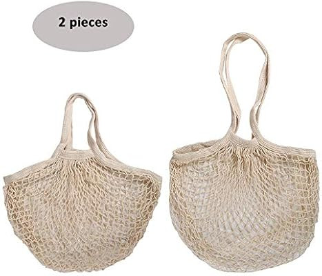 Hets 2 Pack Reusable Portable Cotton Bag, Shorte Handle Net Shopping Bag, Washable Cotton Mesh St... | Amazon (US)