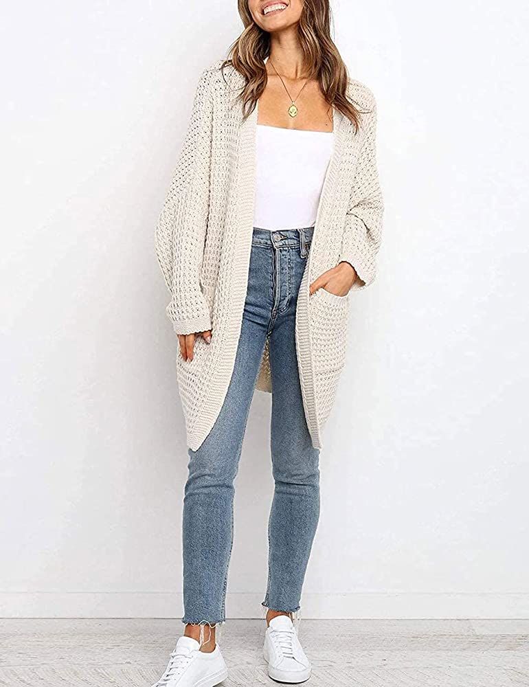 MEROKEETY Women's Oversized Long Batwing Sleeve Cardigan Waffle Knit Sweater Coat | Amazon (US)