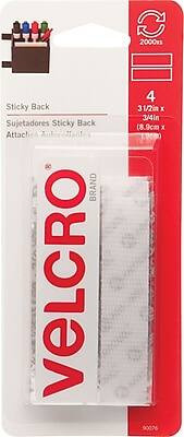 Velcro - Strips 3 1/2"" x 3/4"" Hook & Loop Fastener with Adhesive, 4/Pack - White | Best Buy U.S.
