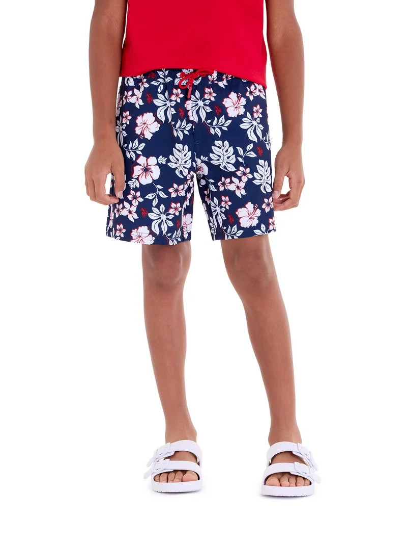 U.S Polo Assn. Hibiscus Print Swim Short with Brief Liner, Sizes 4-18 | Walmart (US)