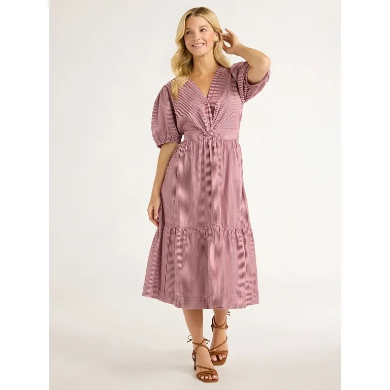 Free Assembly Women's Twist Front Cotton Midi Dress, Sizes XS-XXL | Walmart (US)