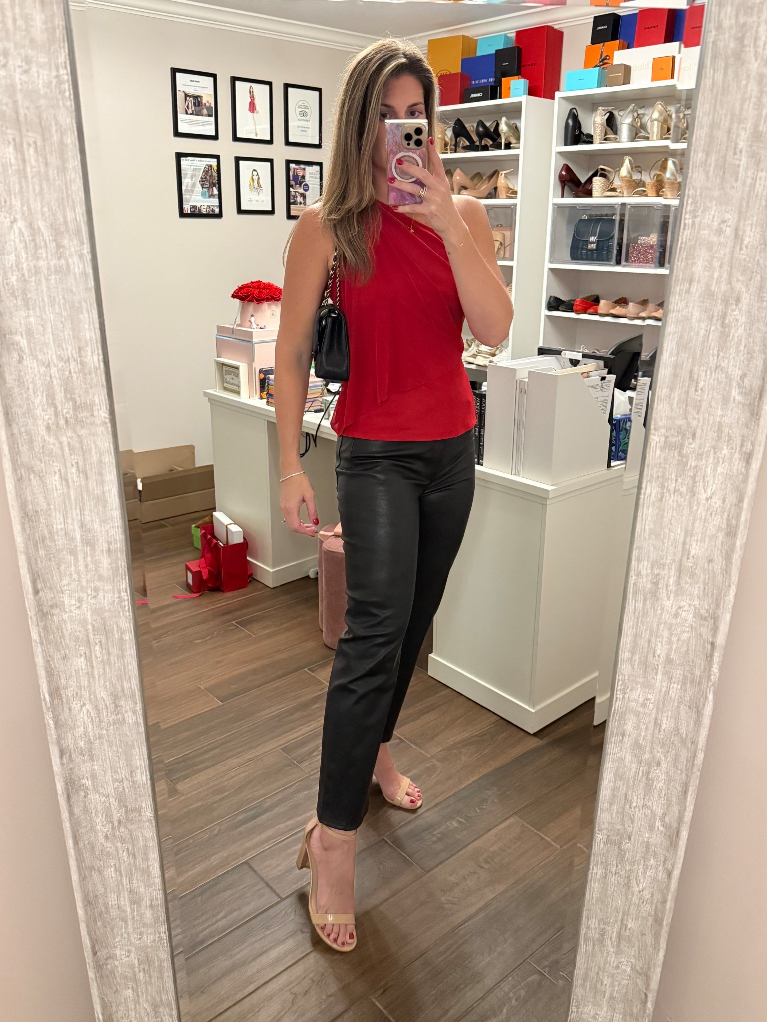 A fun and festive holiday look including red + leather, a combo you can’t go wrong with. I loved this top so much I bought it in 3 colors 🤫

Wearing a size M on top (brand runs small). 
Leather pants run TTS. Wearing a 28. This cut is tall girl friendly!

#LTKHoliday #LTKOver40 #LTKTall