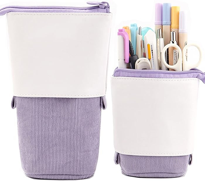 Telescopic Pencil Bag Pen Holder Stationery Case, PU Corduroy Stand-up Retractable Transformer Ba... | Amazon (US)