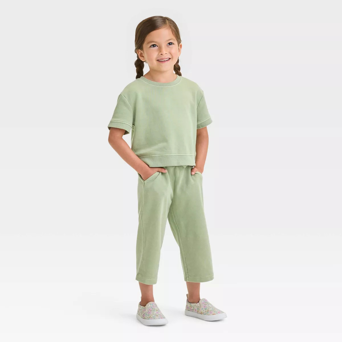 Toddler Girls' Crop Pants Set - Cat & Jack™ Olive Green | Target