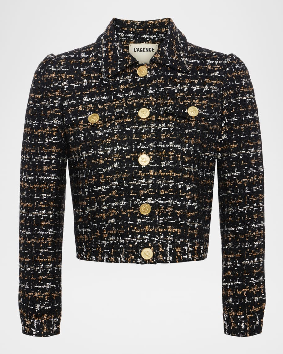 L'Agence Kasey Tweed Bracelet-Sleeve Jacket | Neiman Marcus
