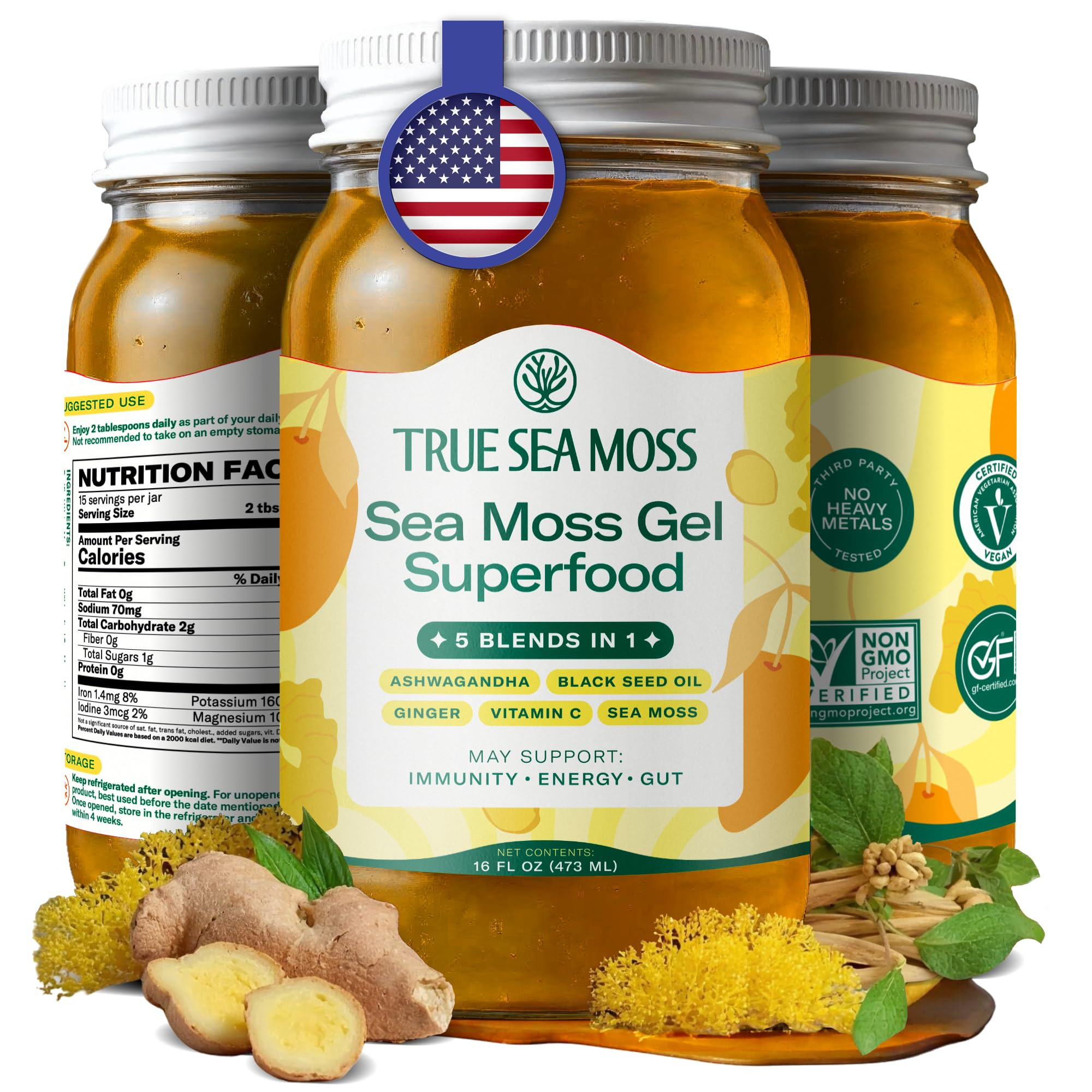 TrueSeaMoss Sea Moss Gel – Made in USA – 5-in-1 Formula – Wildcrafted Seamoss, Ashwagandha ... | Amazon (US)