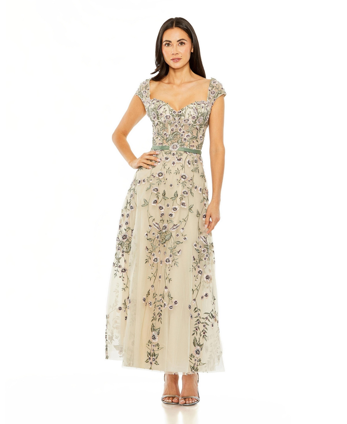 Mac Duggal Women's Floral Embroidered Sweetheart Neckline Dress - Nude multi | Macy's