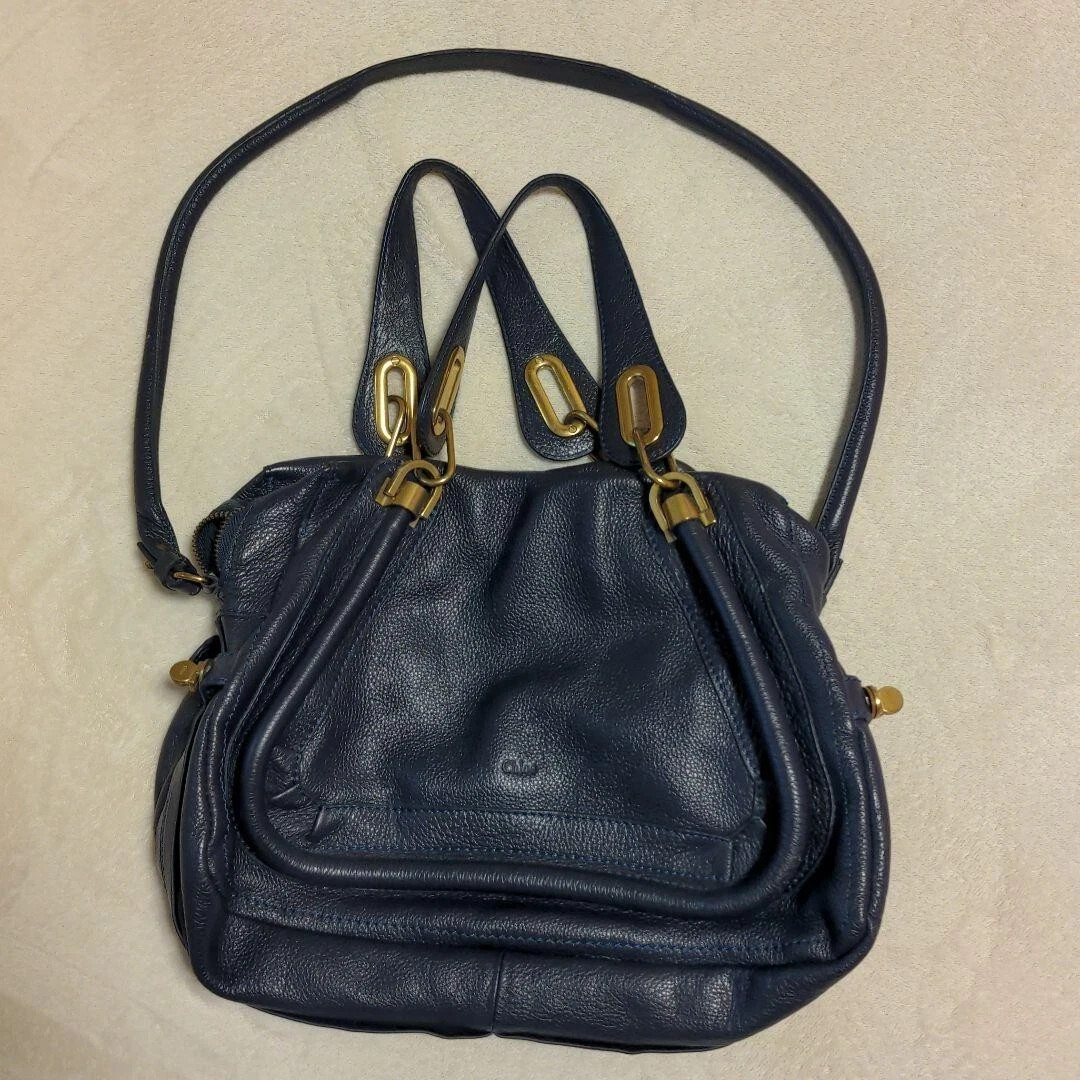 CHLOE Paraty Small Size 2way Shoulder Bag Handbag Blue Gray Navy Used From Japan | eBay AU