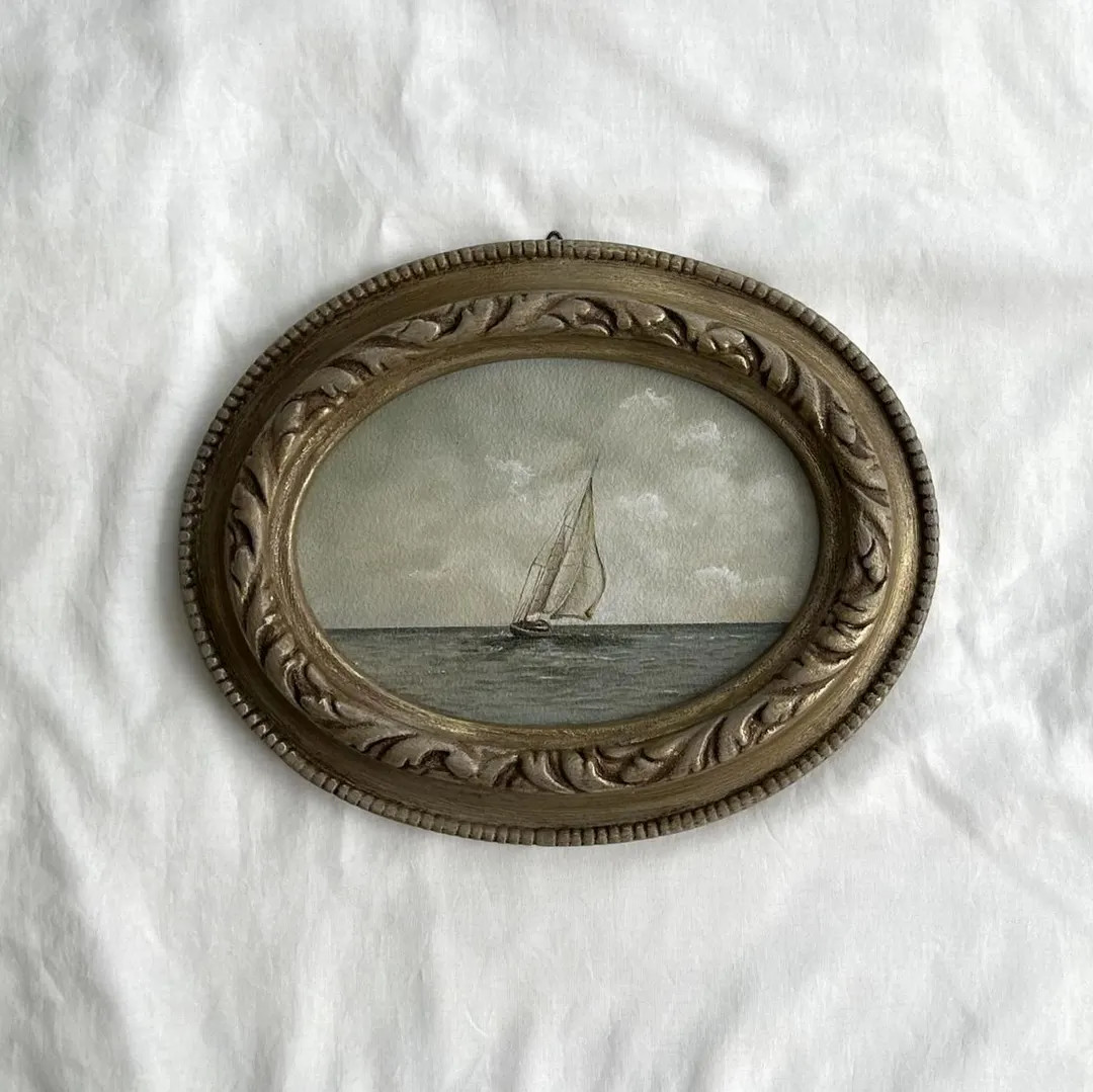 Original Seascape Oil Painting: Sailboat in Vintage Frame - Etsy | Etsy (US)