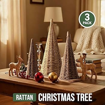 3pcs Natural Woven Christmas Trees Decor, Artificial Christmas Tree Decorations for Home Party Ta... | Amazon (US)