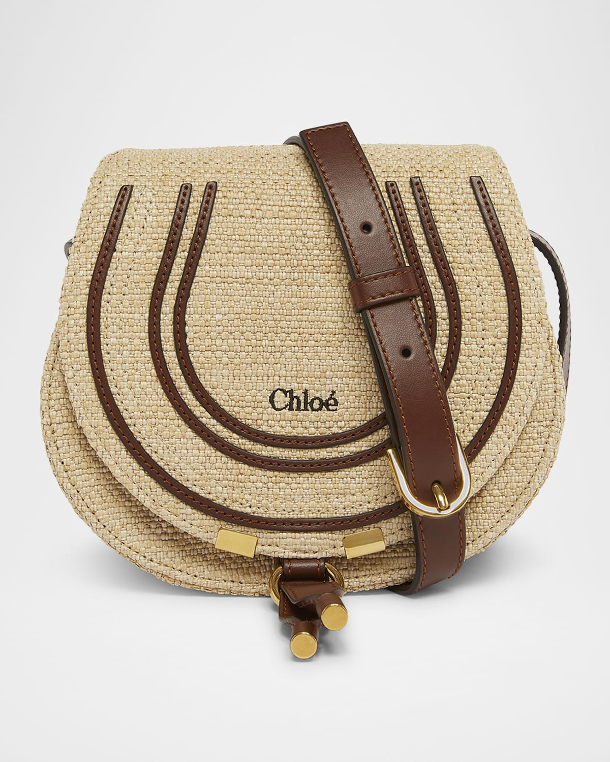 Marcie Flap Saddle Crossbody Bag in Raffia Fabric and Leather | Neiman Marcus