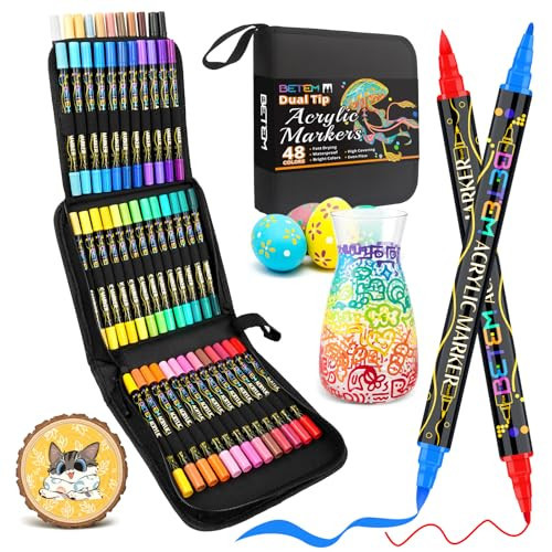 Betem 48 Colors Paint Markers for Glass, Dual Tip Acrylic Paint Pens | Amazon (US)