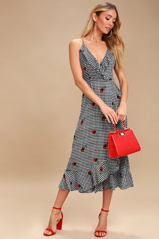 Kentucky Derby Black and White Gingham Midi Dress | Lulus (US)