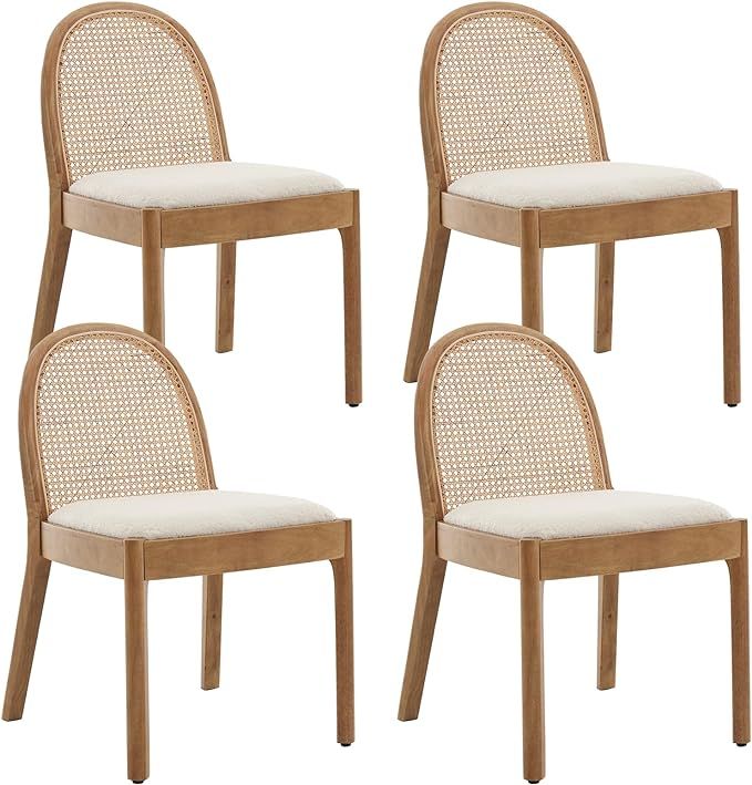 DUOMAY Modern Dining Chairs Set of 4, Sherpa Upholstered Kitchen Dining Room Chairs with Rattan B... | Amazon (US)