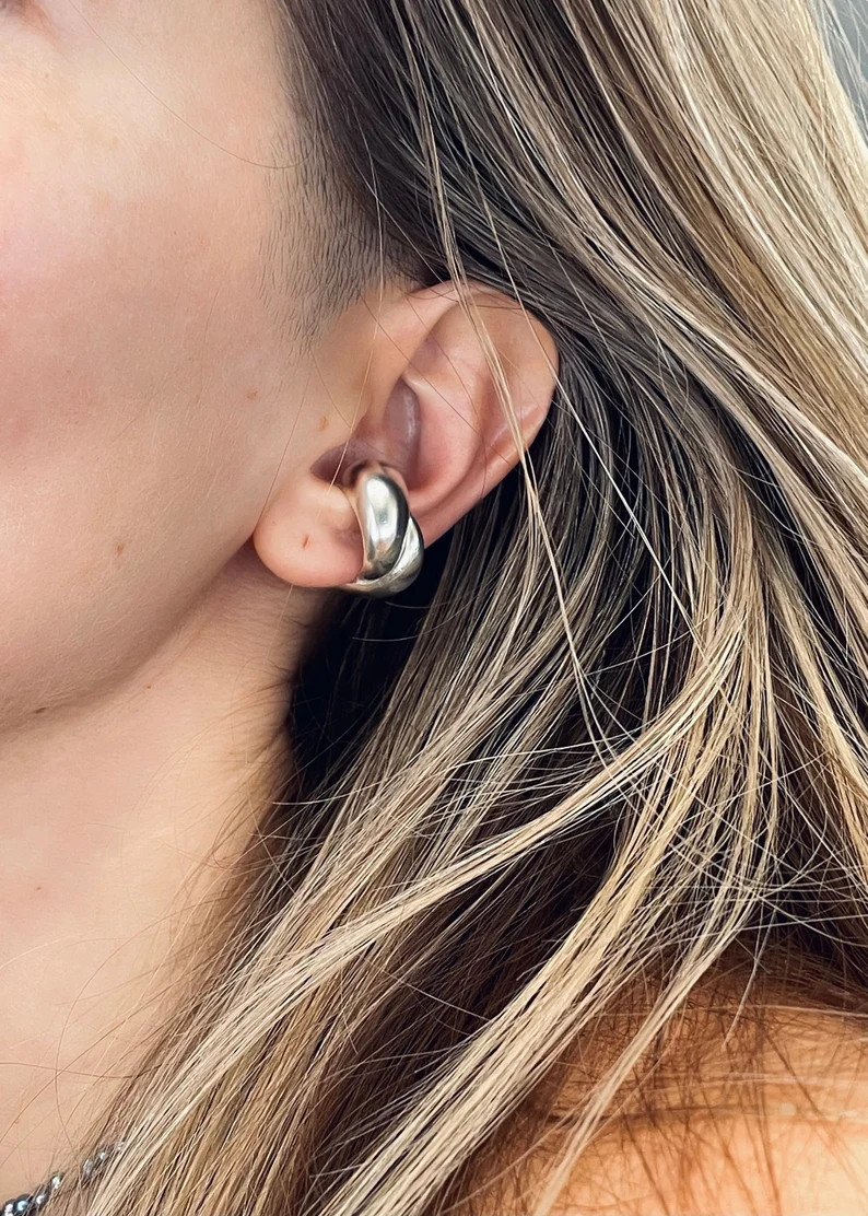 Ear Cuff No Piercing Chunky Ear Cuff Silver Thick Bold Statement Unisex Vintage Ear Cuff - Etsy | Etsy (US)