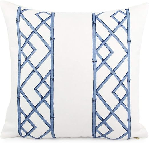 Blue and White Kravet Latticely Ultramarine 18x18 Throw Pillow Cover Zipper Bamboo Trellis Decora... | Amazon (US)