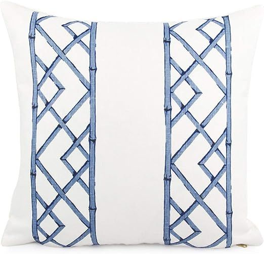 Blue and White Kravet Latticely Ultramarine 18x18 Throw Pillow Cover Zipper Bamboo Trellis Decora... | Amazon (US)