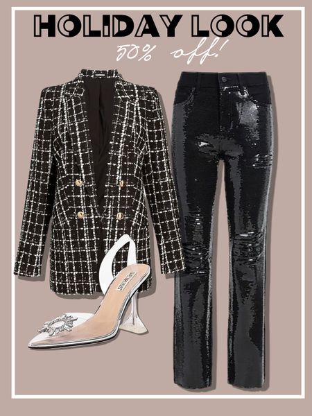 Express holiday outfit Christmas party office party amazon clear heels on sale sequin panda tweed blazer for work too  on sale 50% off 


#LTKHoliday #LTKCyberweek #LTKsalealert
