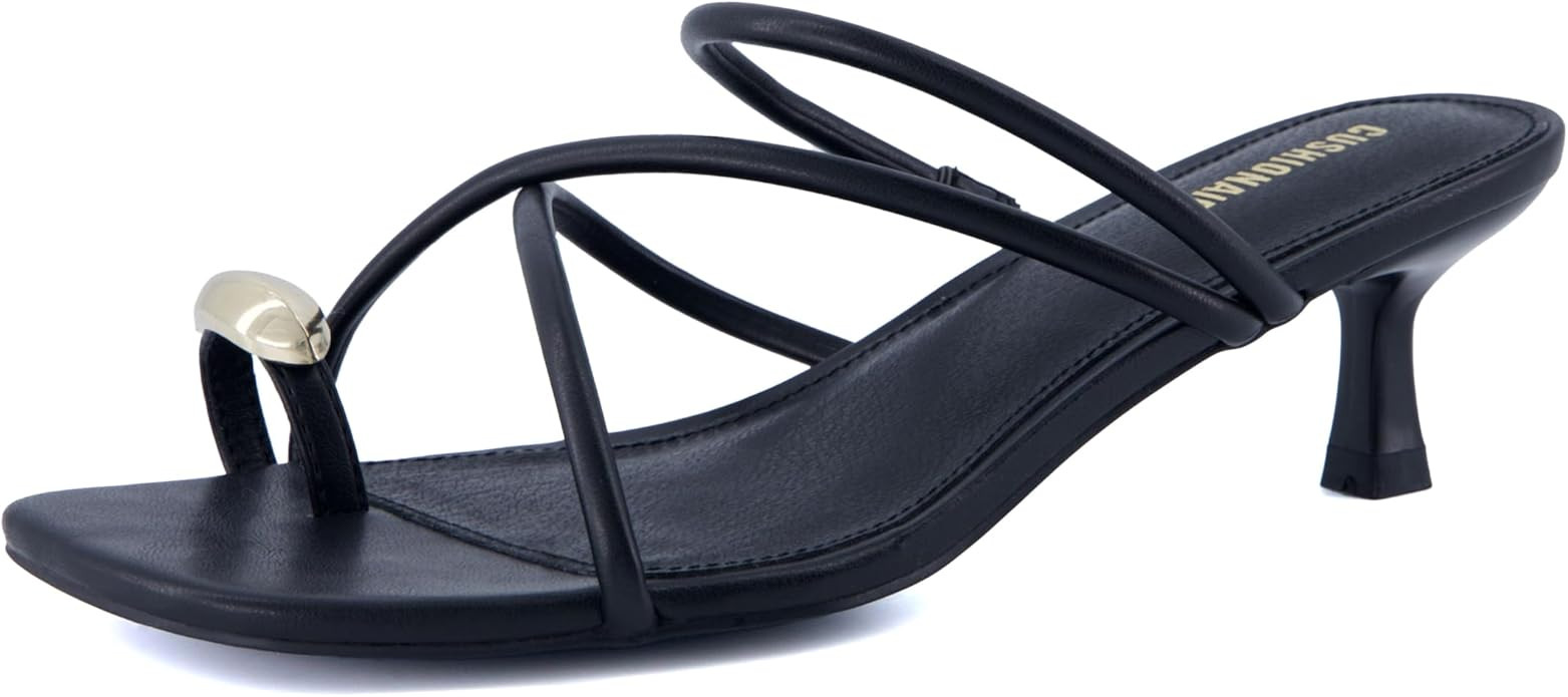 CUSHIONAIRE Maui Strappy Womens Sandals with Kitten Heels – Vegan Leather Slip On Dress Sandals... | Amazon (US)