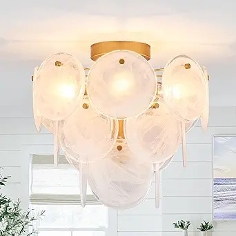 Modern Flush Mount Glass Ceiling Light, Gold Hallway Lights Vintage Chandelier, 4-Light Unique Li... | Amazon (US)