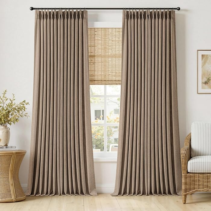 MIULEE Pinch Pleated Thick Linen Curtains 102 Inches Long 2 Panels for Living Room Bedroom, Linen... | Amazon (US)