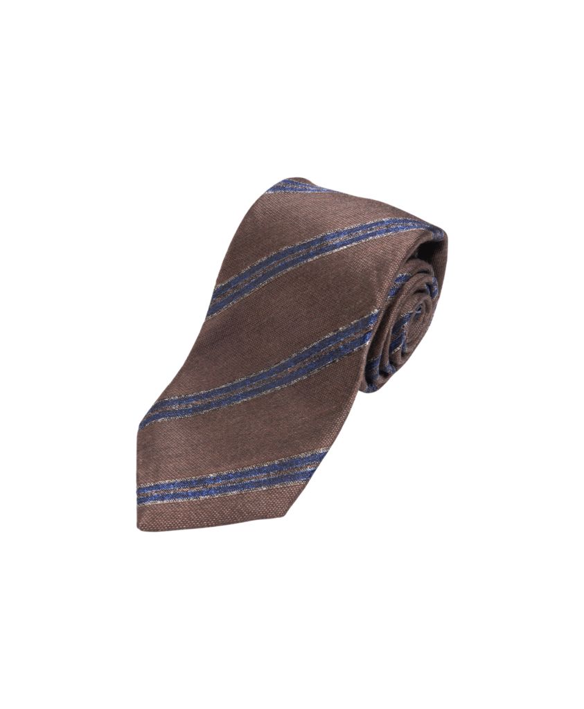 Brown with Blue Stripe Silk/Wool Necktie | He Spoke Style