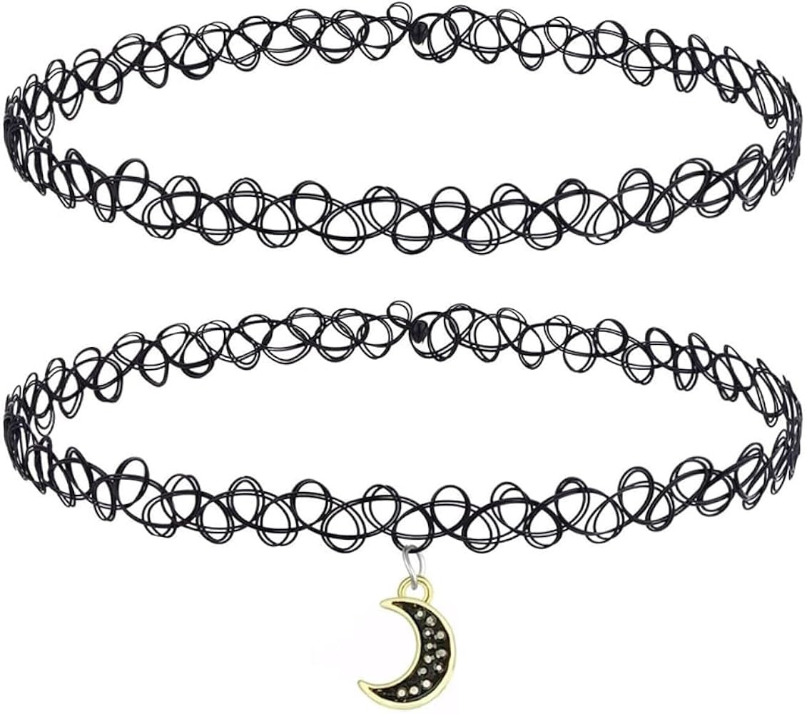 Amazon.com: 2 Pcs Choker Necklace for Women - Charms Stretchy Elastic Y2K Black Necklace: Clothin... | Amazon (US)