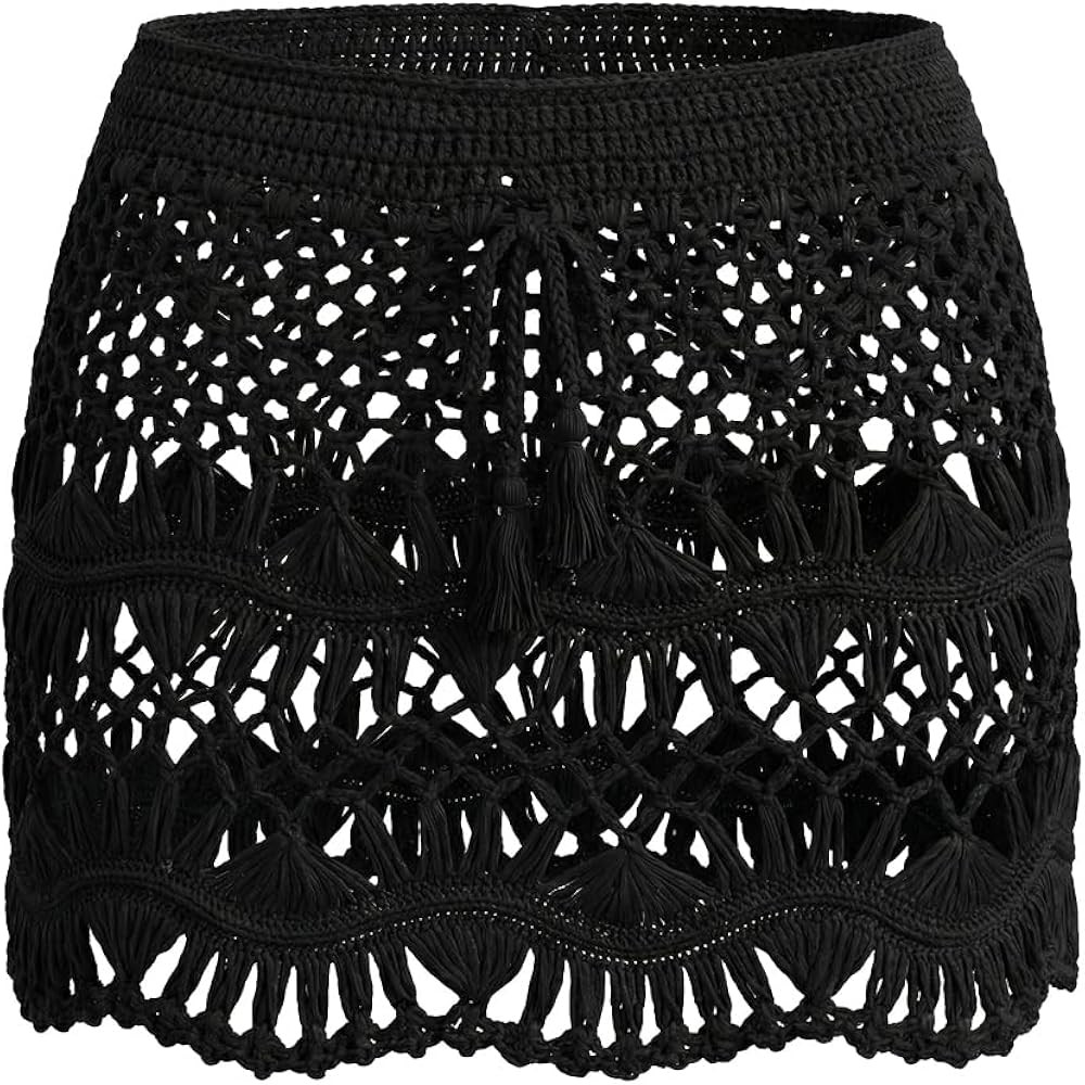 CUPSHE Women Crochet Coverup Skirt Drawstring Knit Mini Skirt Coverup for Swimwear | Amazon (US)