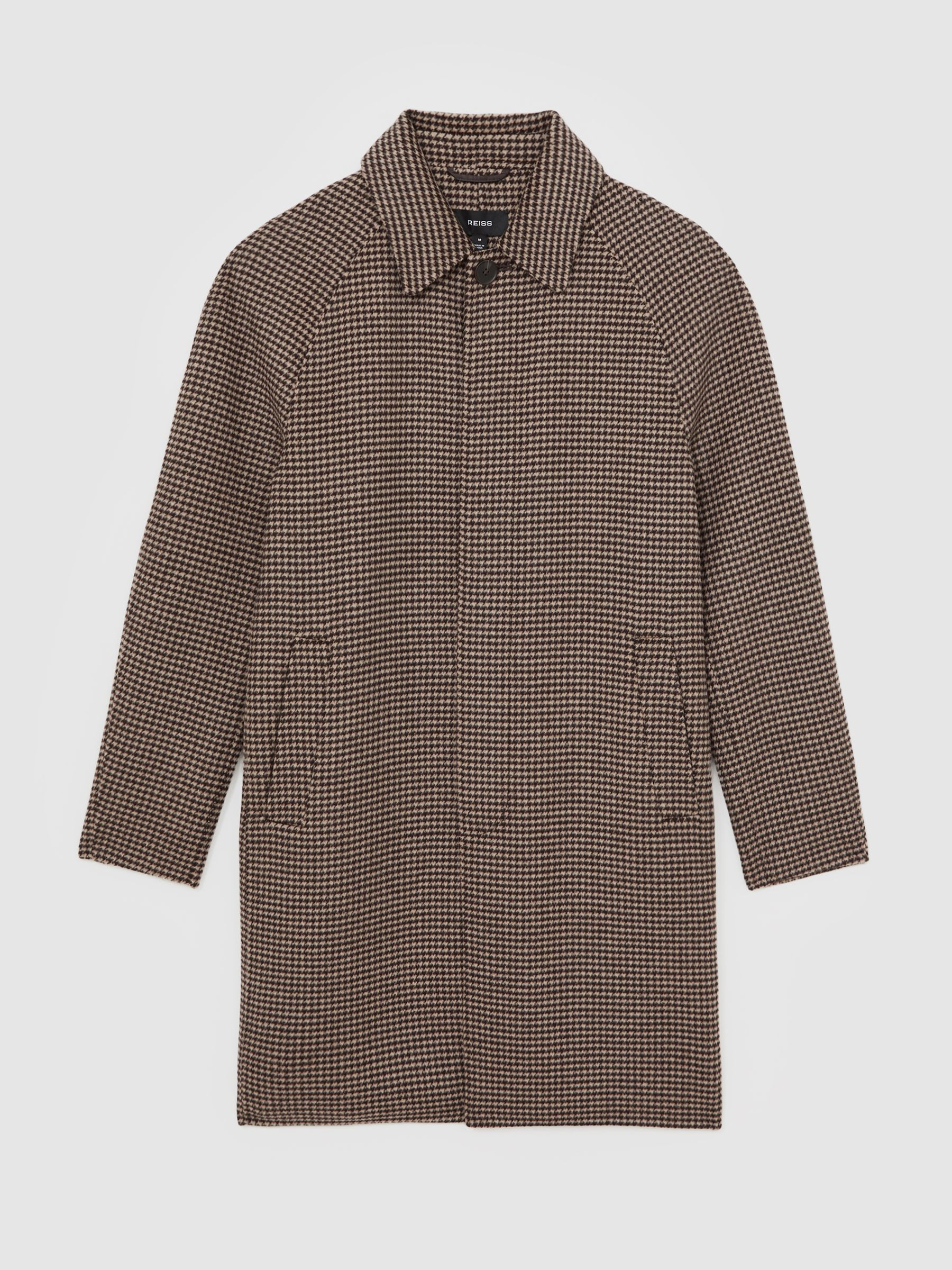 Wool-Blend Dogtooth-Check Overcoat in Brown | Reiss UK