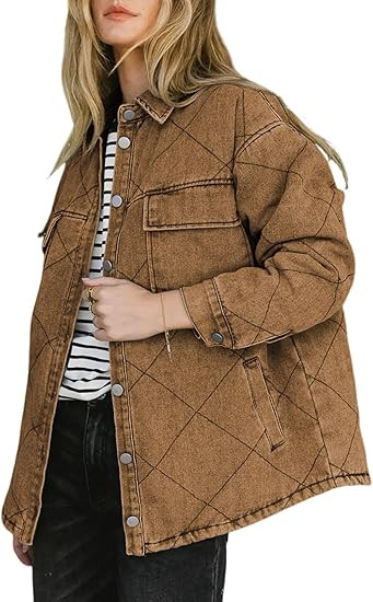 Dokotoo Denim Jacket for Women Fashion Solid Oversized Long Sleeve Button Down Shacket Jacket Coa... | Amazon (US)