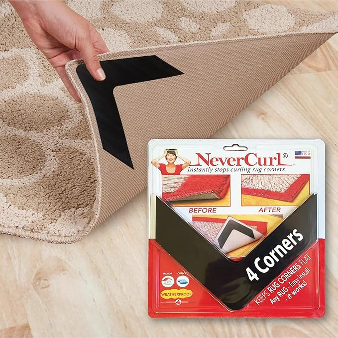 NeverCurl 4-Pack Rug Corners to Hold Rug Down, V Shape Corner Grippers - Rugs Gripper for Hardwoo... | Amazon (US)