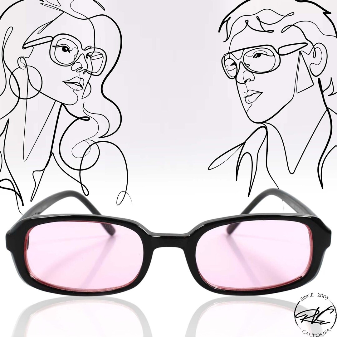 Vintage 90's Mens Womens Pink Lens Rectangle Sunglasses | Etsy (US)