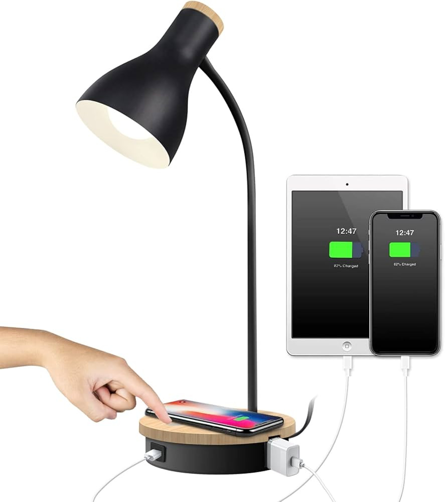 Metal Desk Lamp Wireless Charging Table Lamp Touch Reading Lights Arc Desk Lamps for Bedroom, 3 W... | Amazon (US)