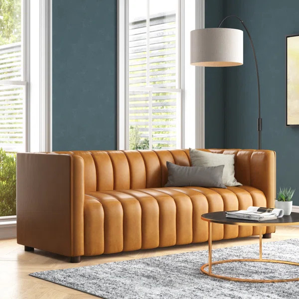 Anorea 83'' Genuine Leather Channel Tufted Sofa | Wayfair North America